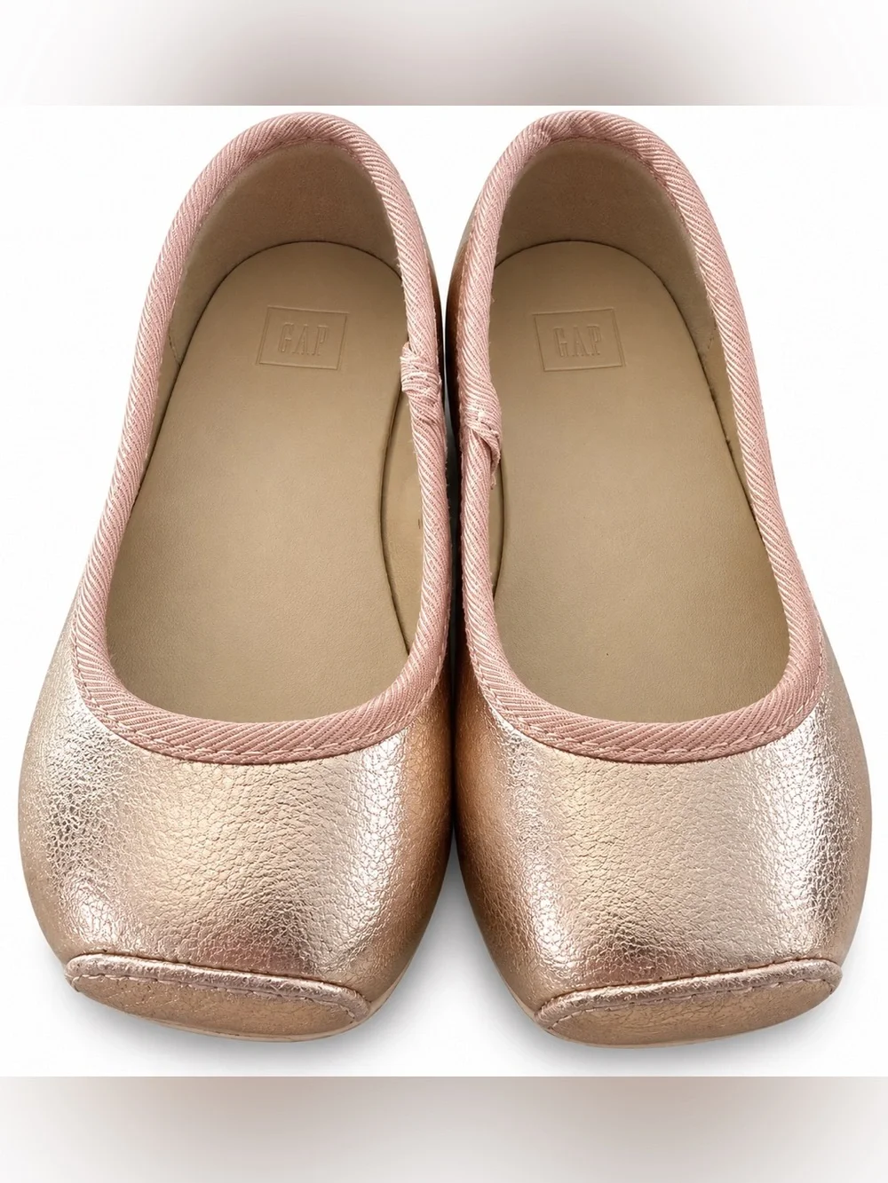 Janie and Jack Girls Size 7 Rose Gold Metallic Genuine Leather Ballet Flats
